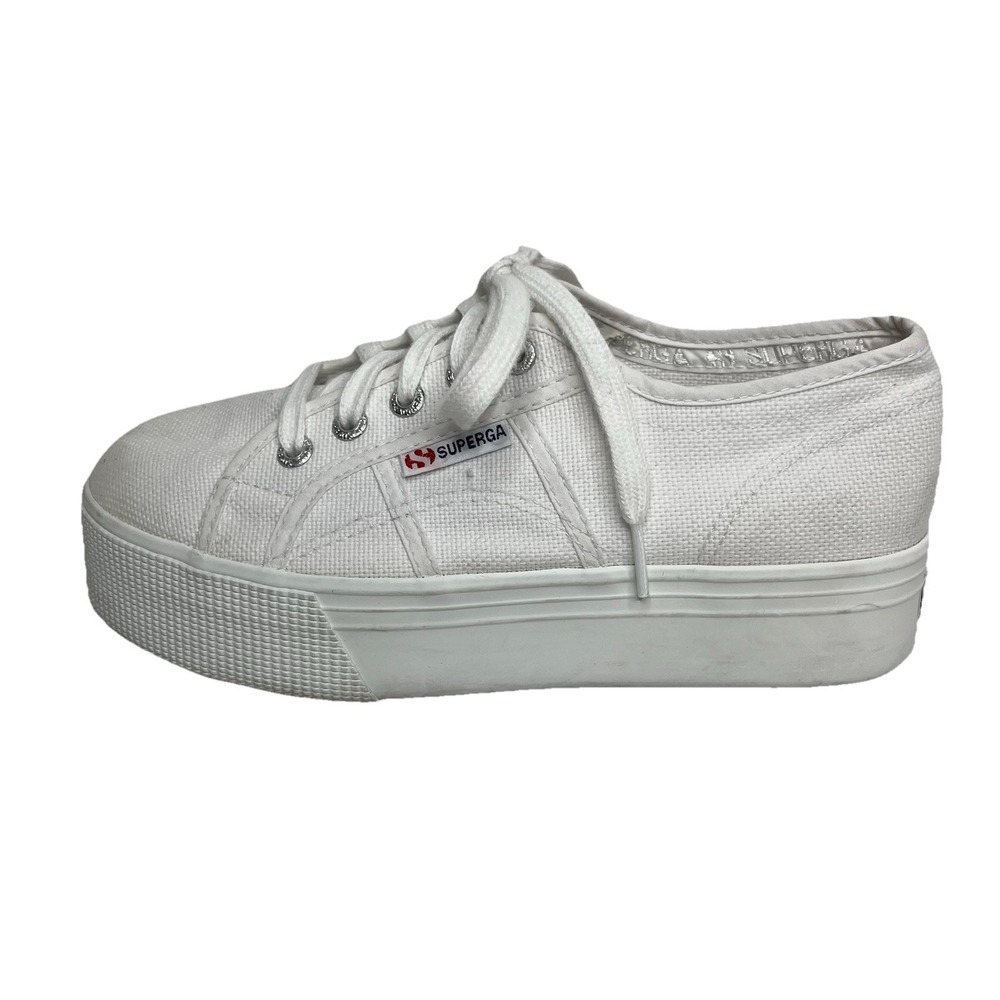 Superga White Platform Sneakers Womens US 6.5 EU 37 Canvas Lace Up
